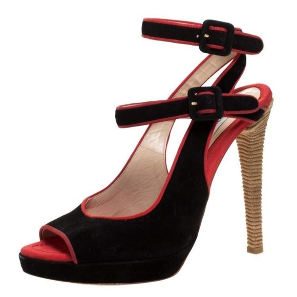 Moschino Double-Strap High Heel Peep Toe Pumps The Nanny Fran Drescher Size 7.5 - Picture 1 of 11